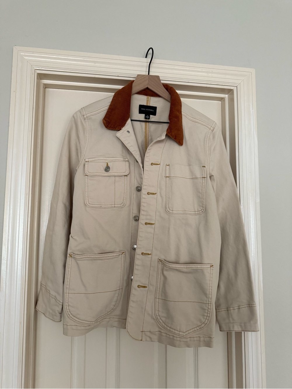 Essentials Beige Work Jacket with Brown Corduroy Collar